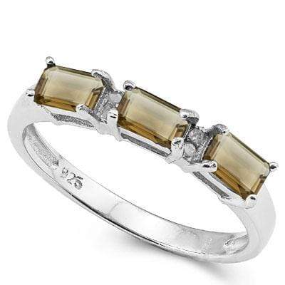 PRETTY 1.021 CARAT TW SMOKEY TOPAZ & GENUINE DIAMOND PLATINUM OVER 0.925 STERLING SILVER RING - Wholesalekings.com