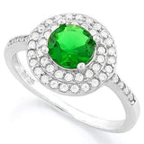 PRETTY !   1 1/3 CARAT CREATED EMERALD &  1/2 CARAT (47 PCS) FLAWLESS CREATED DIAMOND 925 STERLING SILVER HALO RING - Wholesalekings.com