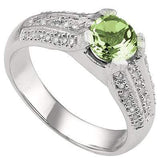 PRETTY 1.25 CARAT TW  GREEN AMETHYST & GENUINE DIAMOND PLATINUM OVER 0.925 STERLING SILVER RING - Wholesalekings.com