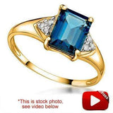 PRETTY 1.83 CT LONDON BLUE TOPAZ & 6 PCS GENUINE DIAMOND 10K SOLID YELLOW GOLD R - Wholesalekings.com