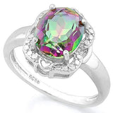 PRETTY !  2 3/5 CARAT MYSTIC GEMSTONE &   DIAMOND 925 STERLING SILVER RING - Wholesalekings.com