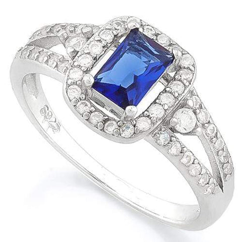 PRETTY !  2/3 CARAT CREATED BLUE SAPPHIRE &  1/2 CARAT (46 PCS) FLAWLESS CREATED DIAMOND 925 STERLING SILVER HALO RING - Wholesalekings.com