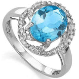 PRETTY 3.16 CT BLUE TOPAZ & 2 PCS WHITE DIAMOND PLATINUM OVER 0.925 STERLING SILVER RING - Wholesalekings.com