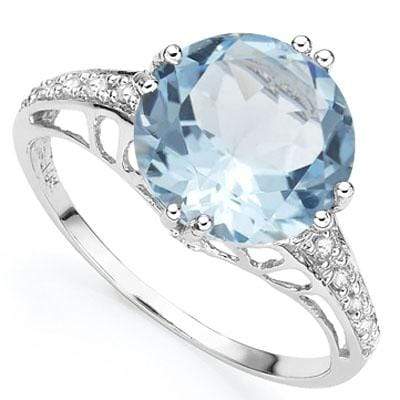 PRETTY 3.25 CT BLUE TOPAZ & 2PCS GENUINE DIAMOND PLATINUM OVER 0.925 STERLING SILVER RING - Wholesalekings.com