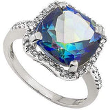 PRETTY 3.84 CT BLUE MYSTIC GEMSTONE & 2PCS GENUINE DIAMOND PLATINUM OVER 0.925 STERLING SILVER RING - Wholesalekings.com