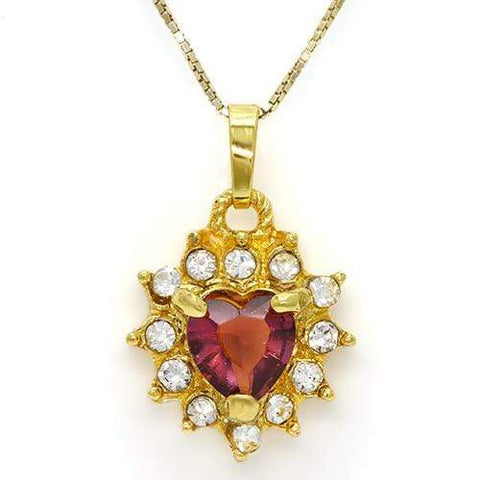 PRETTY ! CREATED AMETHYST & FLAWLESS CREATED DIAMOND 18K GOLD PLATED GERMAN SILVER PENDANT - Wholesalekings.com