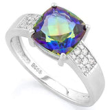 PRETTY !  OCEAN MYSTIC GEMSTONE &  1/4 CARAT (34 PCS) FLAWLESS CREATED DIAMOND 925 STERLING SILVER RING - Wholesalekings.com