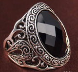 PRETTY SILVER PLATED ALLOY WITH DIAMOND CUT BLACK AGATE RING - Wholesalekings.com