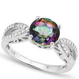 PRICELESS 2.012 CARAT TW MYSTIC GEMSTONE & GENUINE DIAMOND PLATINUM OVER 0.925 STERLING SILVER RING - Wholesalekings.com