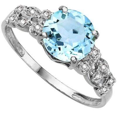 PRICELESS 2.33 CT BLUE TOPAZ & 2 PCS GENUINE DIAMOND 0.925 STERLING SILVER W/ PLATINUM RING - Wholesalekings.com