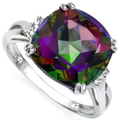 PRICELESS 6.80 CT MYSTIC GEMSTONE & 2 PCS WHITE DIAMOND PLATINUM OVER 0.925 STERLING SILVER RING - Wholesalekings.com