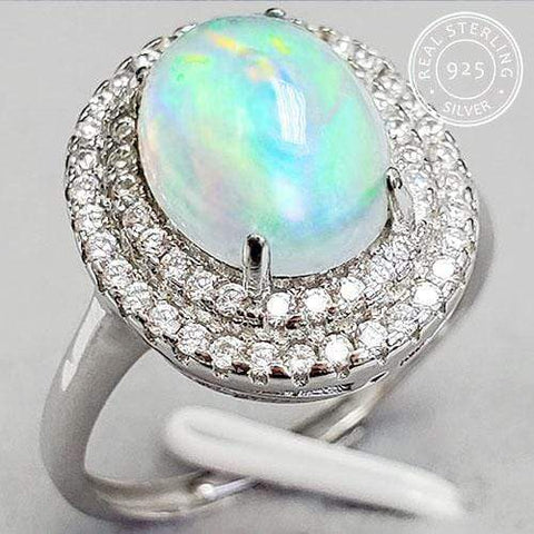 RARE 2.50 CT GENUINE ETHIOPIAN OPAL & CREATED WHITE SAPPHIRE 925 STERLING SILVER RING ADJUSTABLE OPEN RING - Wholesalekings.com