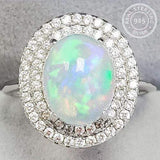 RARE 2.50 CT GENUINE ETHIOPIAN OPAL & CREATED WHITE SAPPHIRE 925 STERLING SILVER RING ADJUSTABLE OPEN RING - Wholesalekings.com