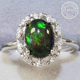 RARE 7X9MM GENUINE ETHIOPIAN OPAL & CREATED WHITE SAPPHIRE 925 STERLING SILVER RING ADJUSTABLE OPEN RING - Wholesalekings.com