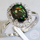 RARE 7X9MM GENUINE ETHIOPIAN OPAL & CREATED WHITE SAPPHIRE 925 STERLING SILVER RING ADJUSTABLE OPEN RING - Wholesalekings.com