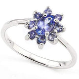 SMASHING 0.45 CT GENUINE TANZANITE & 8PCS GENUINE TANZANITE PLATINUM OVER 0.925 STERLING SILVER RING - Wholesalekings.com