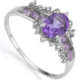 SMASHING 0.80 CT AMETHYST & 6 PCS AMETHYST 0.925 STERLING SILVER W/ PLATINUM  RING - Wholesalekings.com