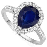 SMASHING 1.021 CARAT  GENUINE SAPPHIRE & GENUINE DIAMOND PLATINUM OVER 0.925 STERLING SILVER RING - Wholesalekings.com