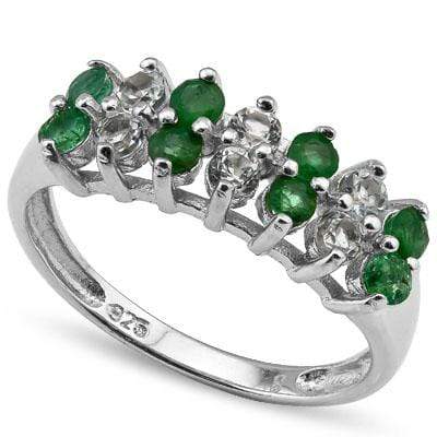 SMASHING 1.04 CARAT TW (14 PCS) GENUINE EMERALD & WHITE TOPAZ PLATINUM OVER 0.925 STERLING SILVER RING - Wholesalekings.com