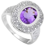 SMASHING 2.12 CARAT TW (3 PCS) AMETHYST & GENUINE DIAMOND PLATINUM OVER 0.925 STERLING SILVER RING - Wholesalekings.com