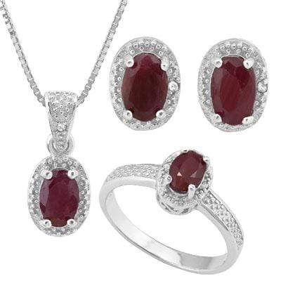 SMASHING 2.63 CARAT GENUINE RUBY & GENUINE DIAMOND PLATINUM OVER 0.925 STERLING SILVER SET - Wholesalekings.com