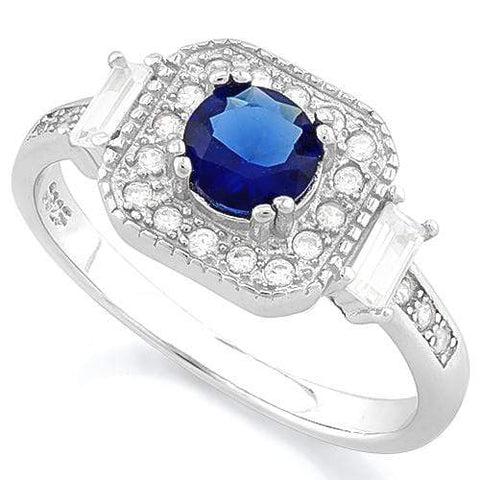 SMASHING !  3/5 CARAT CREATED BLUE SAPPHIRE &  1/4 CARAT (24 PCS) FLAWLESS CREATED DIAMOND 925 STERLING SILVER HALO RING - Wholesalekings.com
