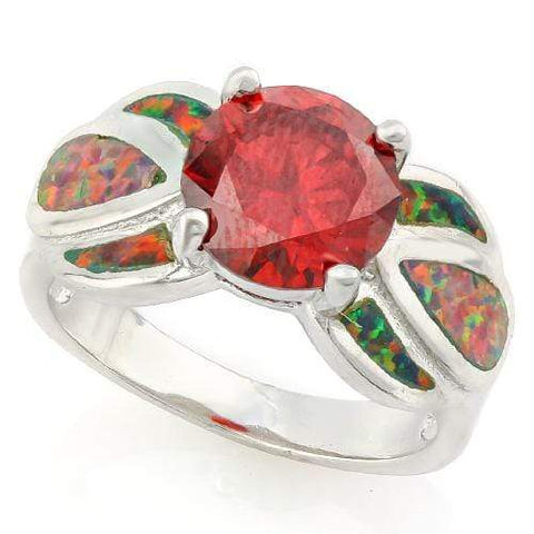 SMASHING ! 4 1/2 CARAT CREATED RED SAPPHIRE & 1CARAT CREATED FIRE OPAL 925 STERLING SILVER RING - Wholesalekings.com