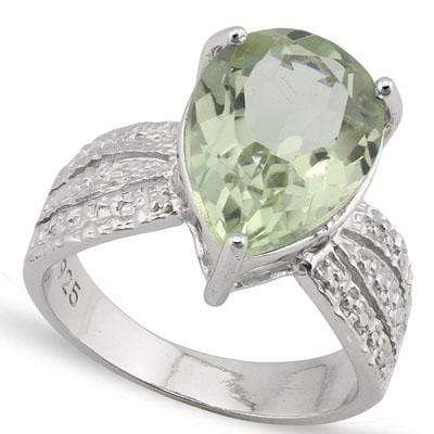SMASHING 4.533 CARAT TW GREEN AMETHYST & GENUINE DIAMOND PLATINUM OVER 0.925 STERLING SILVER RING - Wholesalekings.com