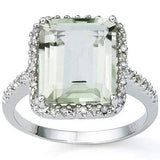 SMASHING 5.75 CT GREEN AMETHYST & 21 PCS WHITE DIAMOND 10K SOLID WHITE GOLD RING - Wholesalekings.com