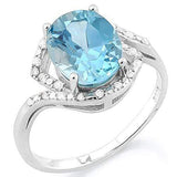 SMASHING ! BABY SWISS BLUE TOPAZ &  1/4 CARAT (34 PCS) FLAWLESS CREATED DIAMOND 925 STERLING SILVER RING - Wholesalekings.com