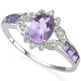 SPARKLING 0.80 CT AMETHYST & 6 PCS AMETHYST 0.925 STERLING SILVER W/ PLATINUM  RING - Wholesalekings.com