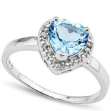 SPARKLING 1.25 CT BLUE TOPAZ & 2 PCS WHITE DIAMOND PLATINUM OVER 0.925 STERLING SILVER RING - Wholesalekings.com