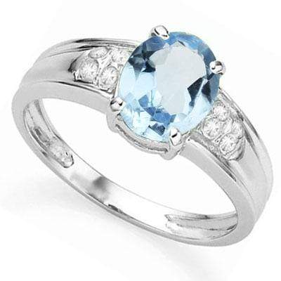 SPARKLING 1.862 CARAT TW (3 PCS) BLUE TOPAZ & GENUINE DIAMOND PLATINUM OVER 0.925 STERLING SILVER RING - Wholesalekings.com