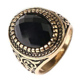 SPARKLING ! 18K GOLD PLATED ONYX GERMAN SILVER RING - Wholesalekings.com