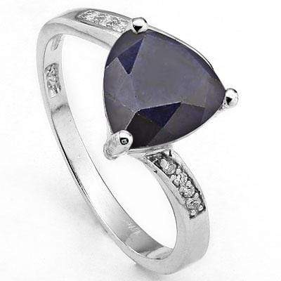 SPARKLING 2.25 CT DYED GENUINE SAPPHIRE & 12PCS CUBIC ZIRCONIA PLATINUM OVER 0.925 STERLING SILVER RING - Wholesalekings.com