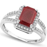 SPARKLING 2.64 CARAT TW DYED GENUINE RUBY & CREATED WHITE SAPPHIRE PLATINUM OVER 0.925 STERLING SILVER RING - Wholesalekings.com