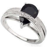 SPARKLING 2.7 CARAT  GENUINE BLACK SAPPHIRE & GENUINE DIAMOND PLATINUM OVER 0.925 STERLING SILVER RING - Wholesalekings.com