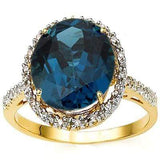 SPARKLING 5.70 CT LONDON BLUE TOPAZ & 22 PCS WHITE DIAMOND 10K SOLID YELLOW GOLD - Wholesalekings.com