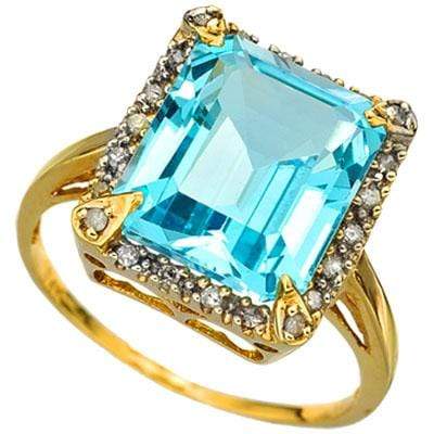 7.70 CARAT SKY BLUE TOPAZ & 1/5 CT DIAMOND 10KT SOLID GOLD RING - Wholesalekings.com