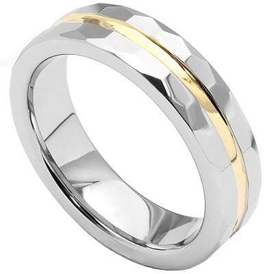 SPARKLING FACETED GOLD INLAY CARBIDE TUNGSTEN RING - Wholesalekings.com