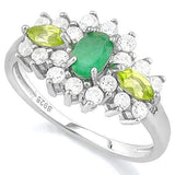 SPARKLING ! GENUINE EMERALD &  2/3 CARAT PERIDOT 925 STERLING SILVER RING - Wholesalekings.com