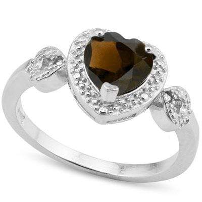 SPECTACULAR 1.057 CARAT TW SMOKEY TOPAZ & GENUINE DIAMOND PLATINUM OVER 0.925 STERLING SILVER RING - Wholesalekings.com