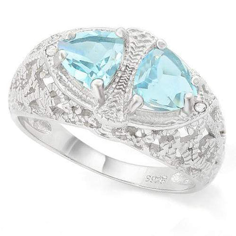 SPECTACULAR ! 1 1/3 CARAT BABY SWISS BLUE TOPAZ & DIAMOND 925 STERLING SILVER RING - Wholesalekings.com