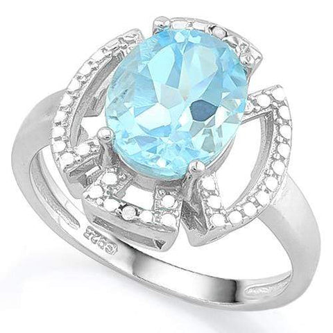 SPECTACULAR ! 3 1/4 CARAT BABY SWISS BLUE TOPAZ &   DIAMOND 925 STERLING SILVER RING - Wholesalekings.com