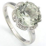 SPECTACULAR 3.22 CT GREEN AMETHYST & 2PCS GENUINE DIAMOND PLATINUM OVER 0.925 STERLING SILVER RING - Wholesalekings.com