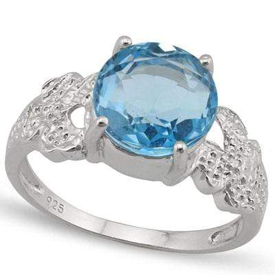 SPECTACULAR 3.522 CARAT TW  BLUE TOPAZ & GENUINE DIAMOND PLATINUM OVER 0.925 STERLING SILVER RING - Wholesalekings.com