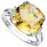 SPECTACULAR 6.32 CT CITRINE & 2 PCS WHITE DIAMOND 0.925 STERLING SILVER W/ PLATINUM RING - Wholesalekings.com