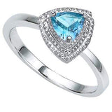 STUNNING 0.37 CT BLUE TOPAZ & 2 PCS GENUINE DIAMOND 0.925 STERLING SILVER W/ PLATINUM RING - Wholesalekings.com