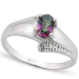 STUNNING 0.43 CT MYSTIC GEMSTONE & 2PCS GENUINE DIAMOND PLATINUM OVER 0.925 STERLING SILVER RING - Wholesalekings.com