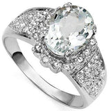 STUNNING 2.207 CARAT  AQUAMARINE & GENUINE DIAMOND PLATINUM OVER 0.925 STERLING SILVER RING - Wholesalekings.com